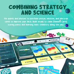 Genius Games Subatomic science-behind-booklet explains real concepts behind gameplay.