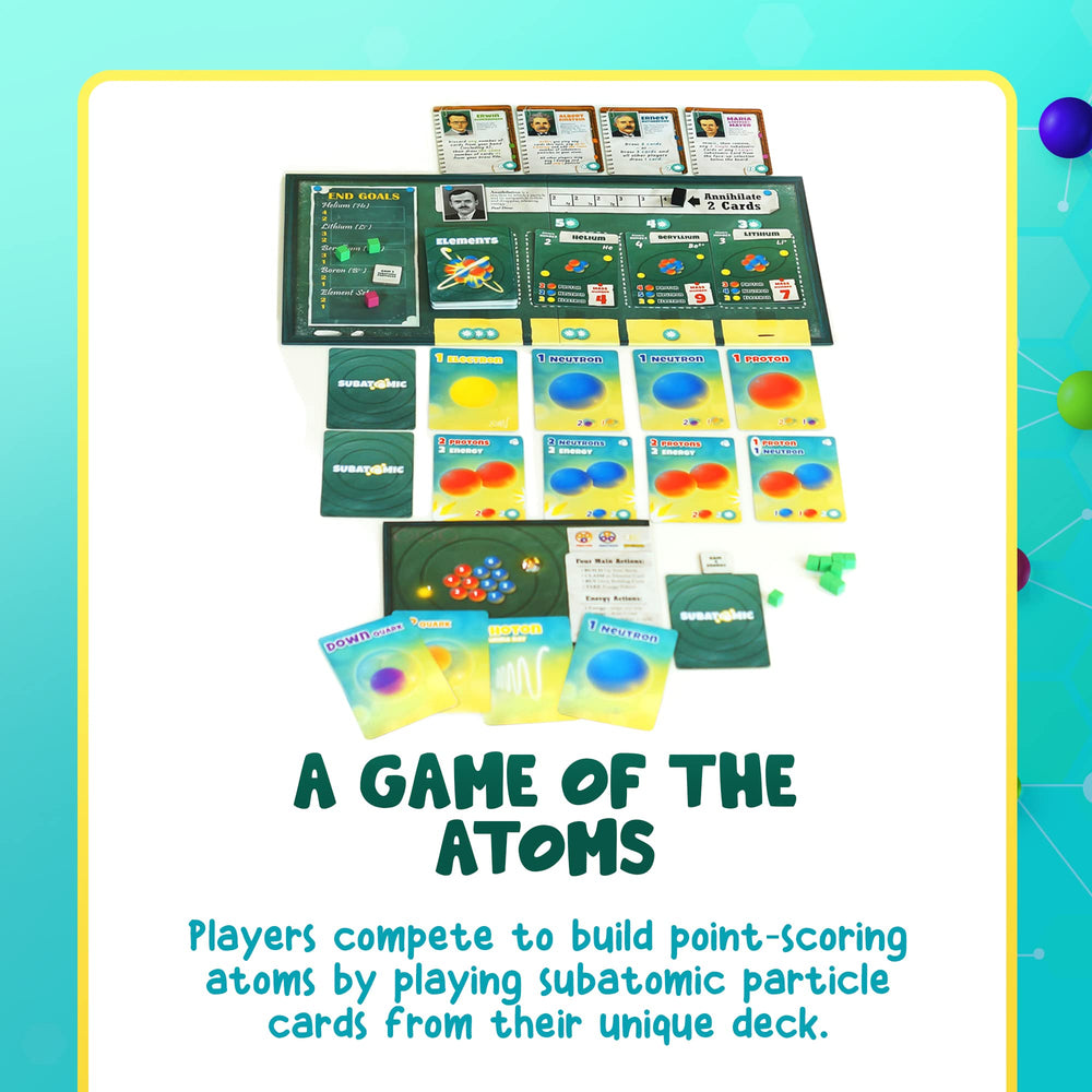 Genius Games Subatomic scientist-cards introduce powerful abilities in the deck.