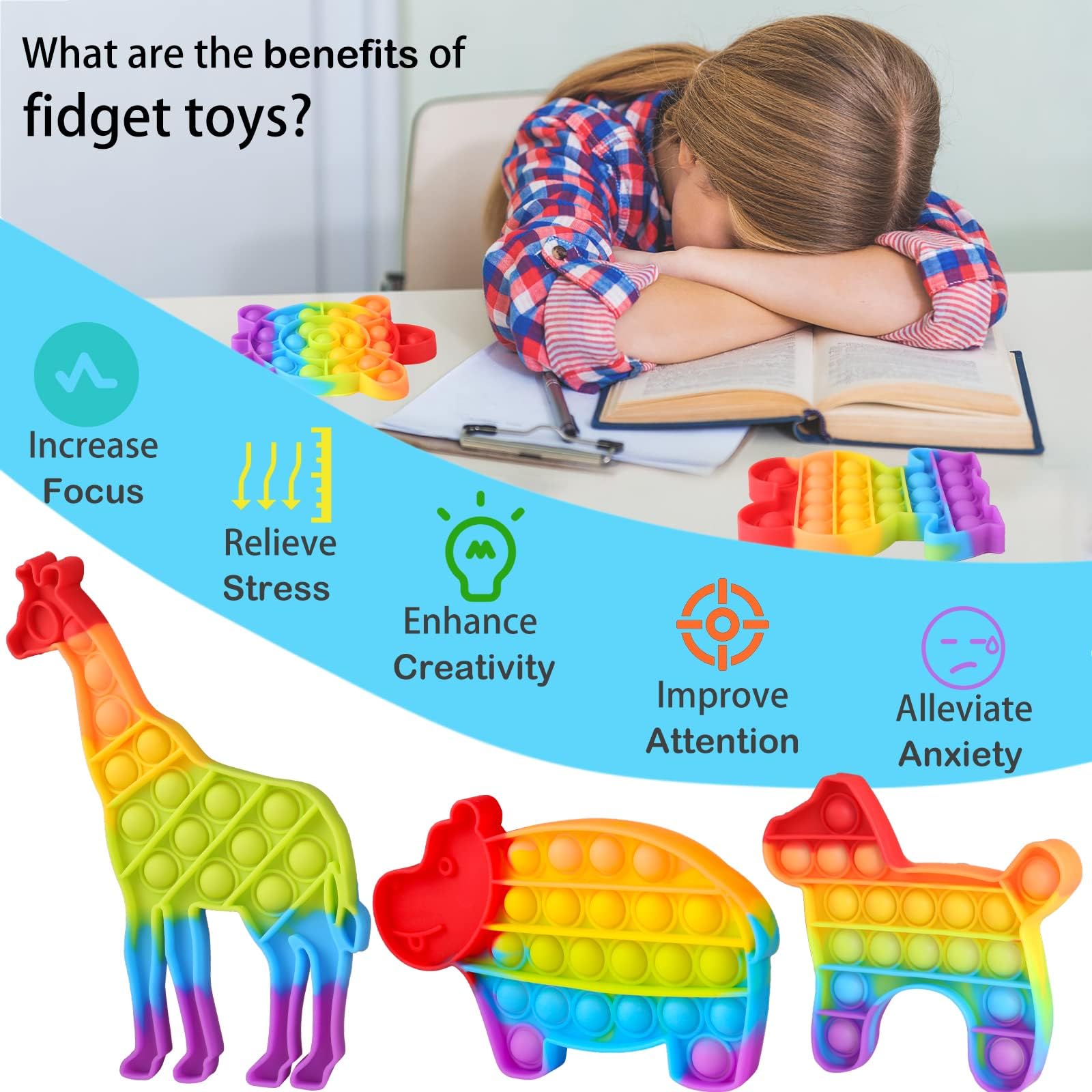 Genovega fidget toys party-favors display illustrating colorful, playful gifts