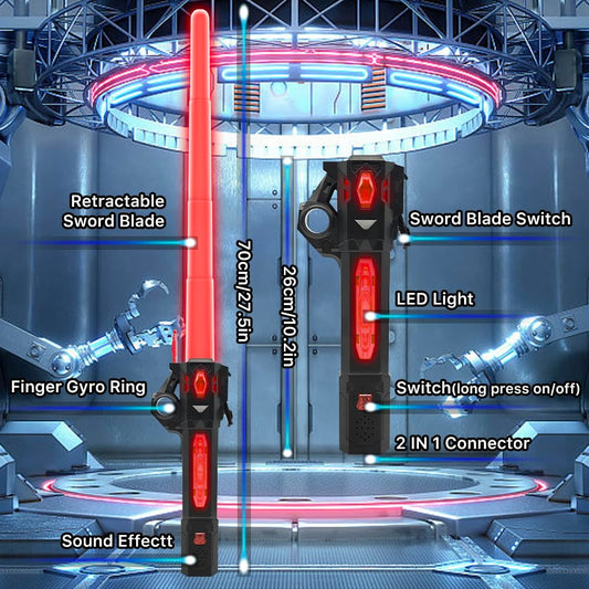 Genqiang light-up sword retractable blade detail for versatile pretend battles.