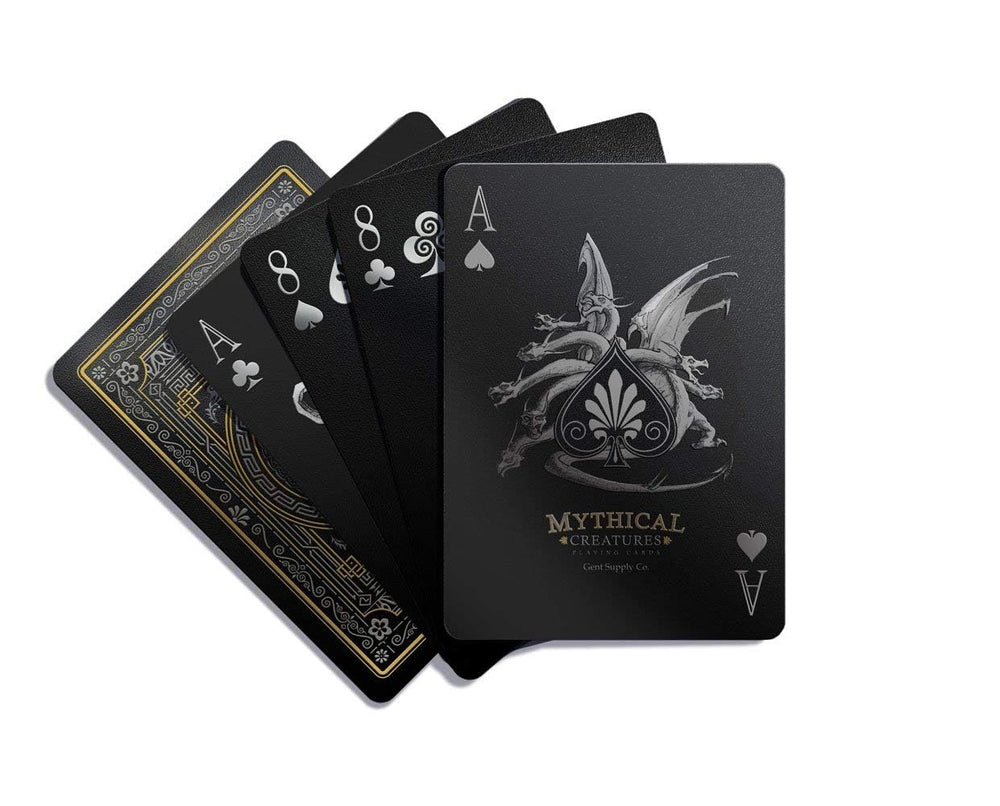GENT SUPPLY CO Mythical Creatures Playing Cards gold-foil box, elegant packaging elevates gift appeal.