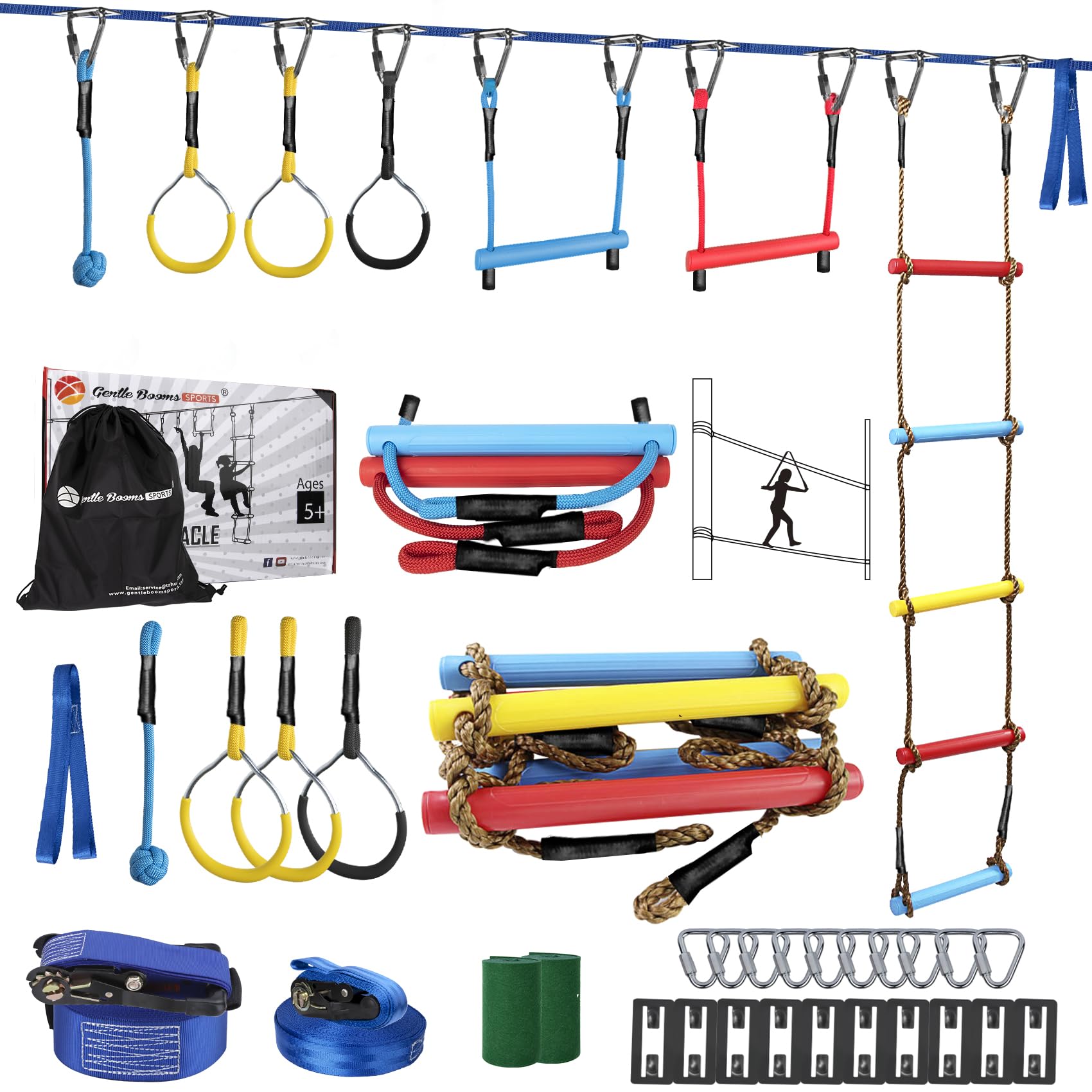 Gentle Booms Sports Ninja Warrior slackline setup enhances backyard play and balance