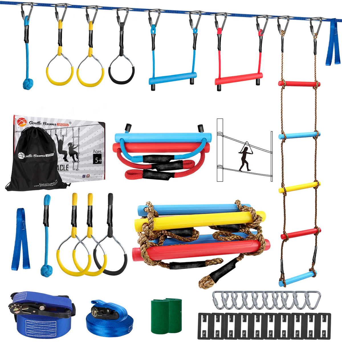 Gentle Booms Sports Ninja Warrior slackline setup enhances backyard play and balance