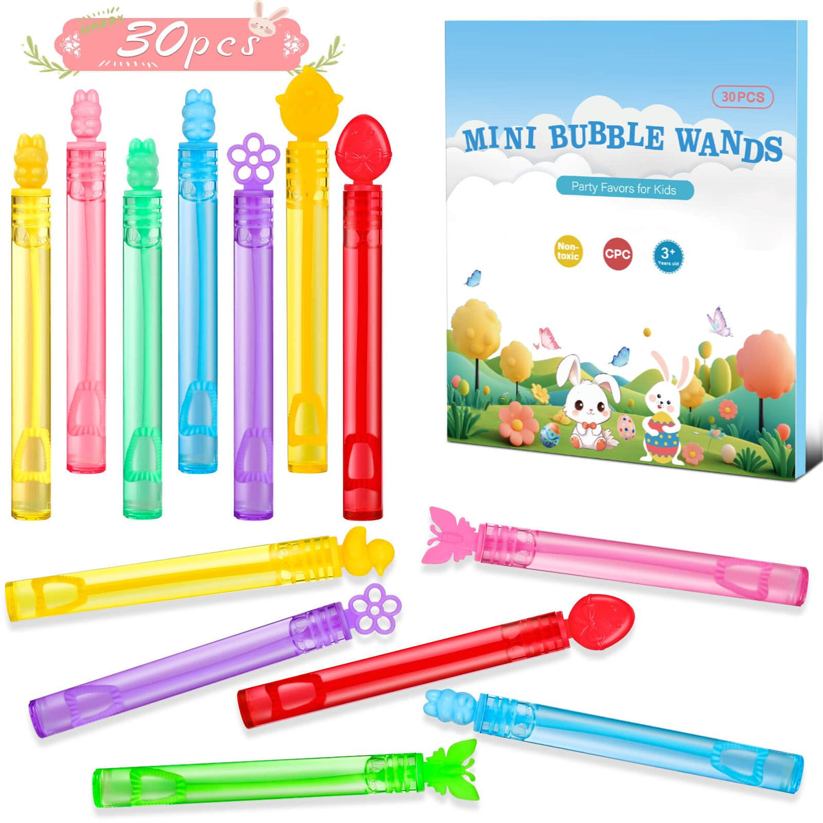 Genuvi Easter mini bubble wands 30pc, compact for kids' hands and travel