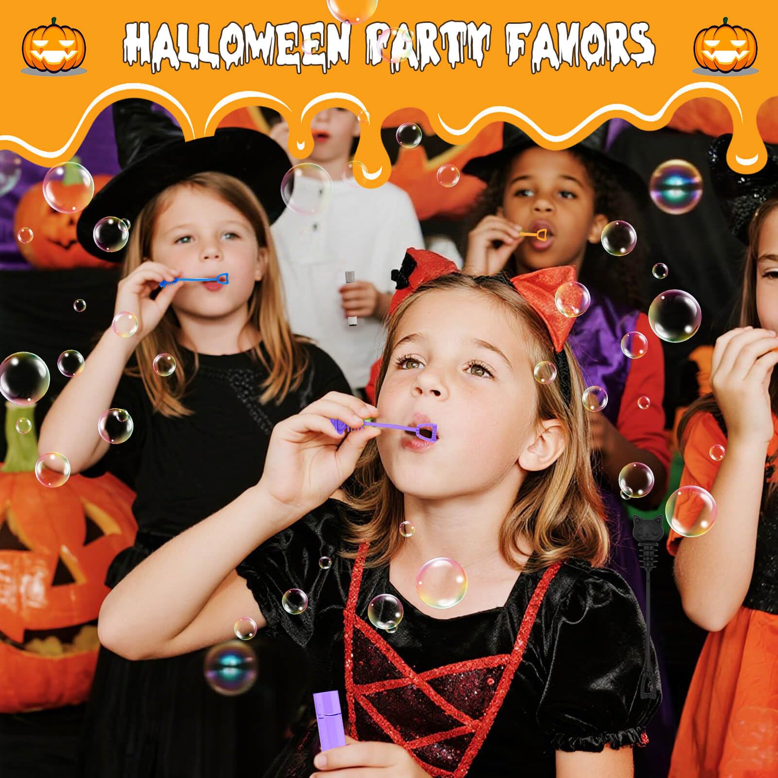 Outdoor game setup with Genuvi Halloween Bubble Wands and bubbles
