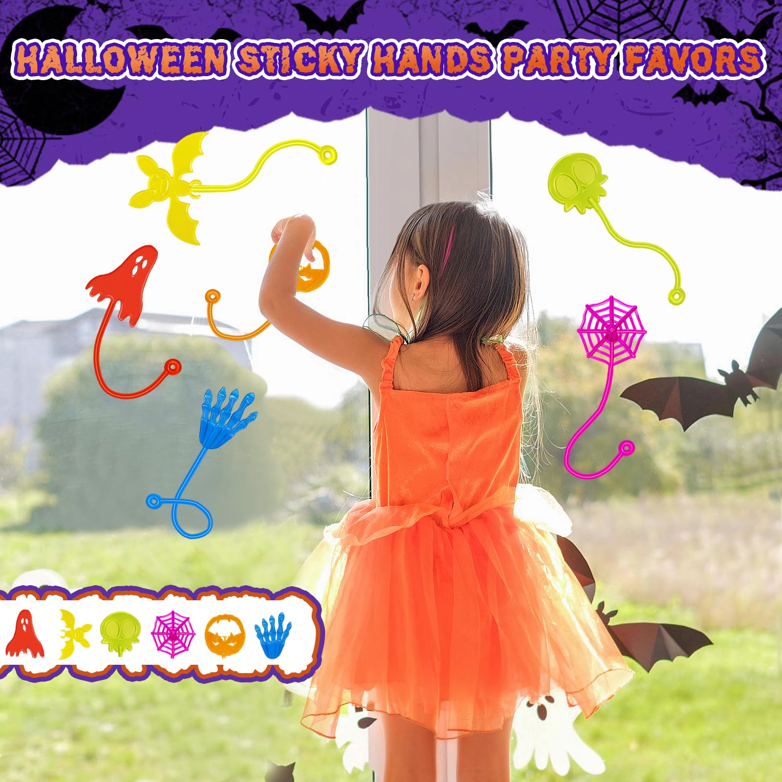 Genuvi Halloween sticky hands skull shape great as goodie bag filler.