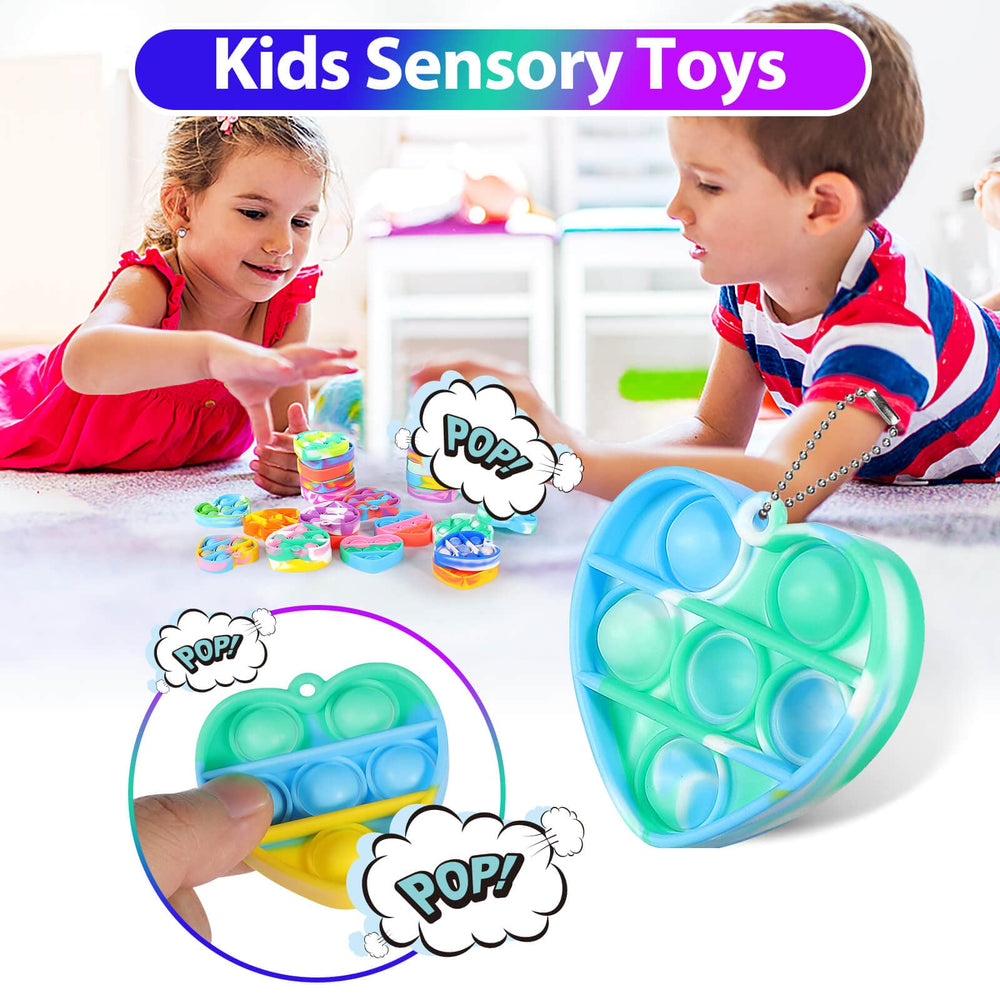 Genuvi pop heart keychain with colorful design appeals to kids and teens.