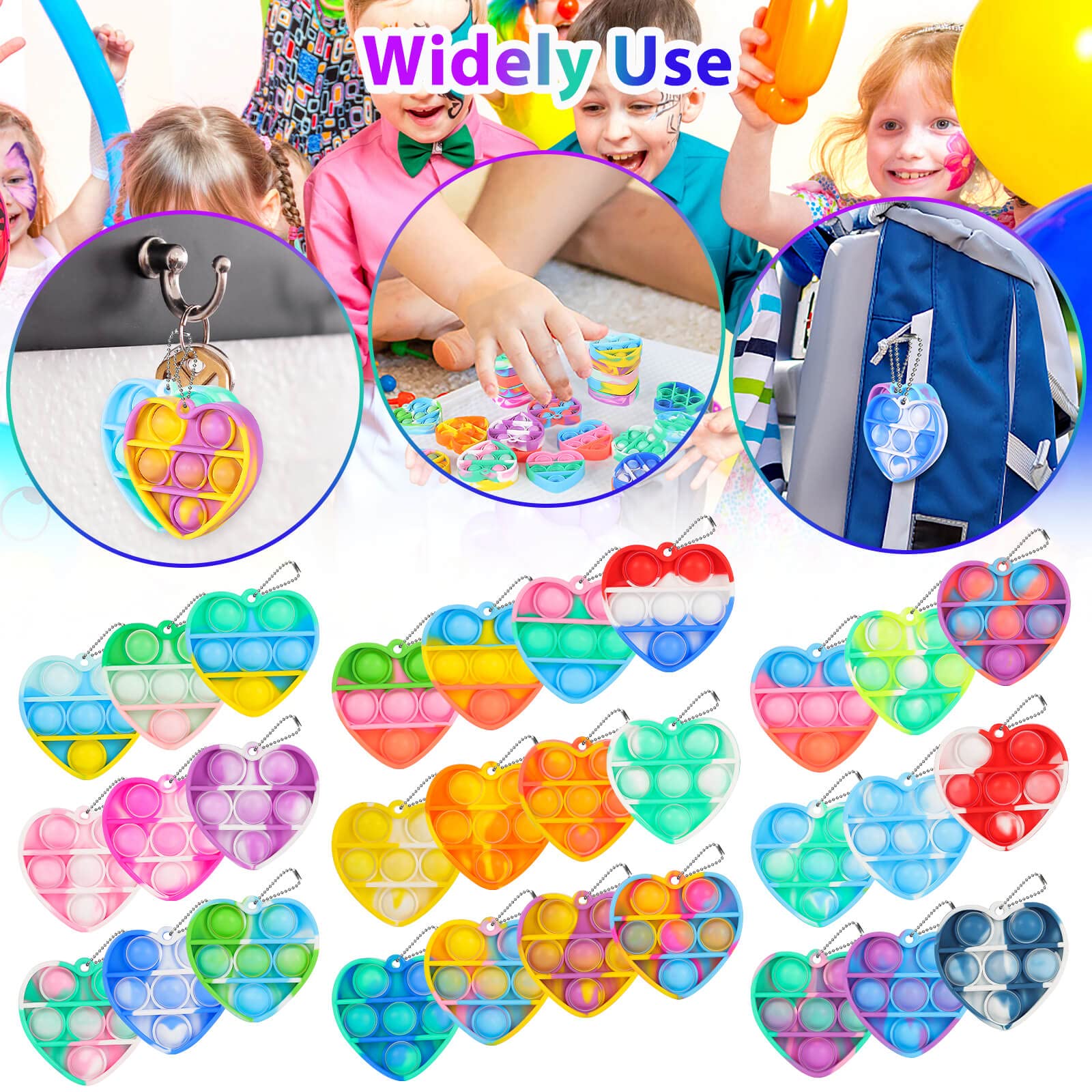 Genuvi pop heart keychain on desk demonstrates quiet fidgeting during class.
