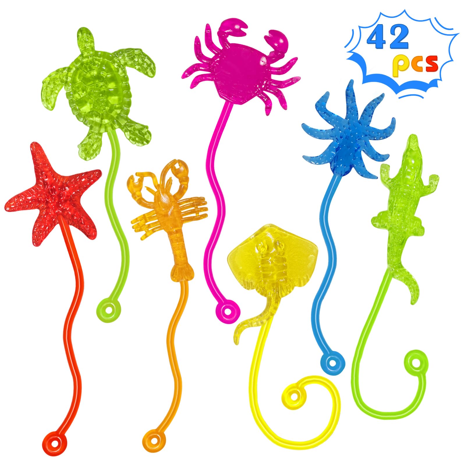 Genuvi Sticky Hands Ocean Animals 42pcs for kids, colorful party favors and sensory play.