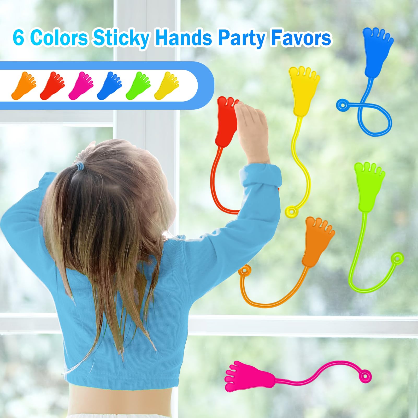 Genuvi Sticky Hands packaging bulk image highlights easy party favors organization.