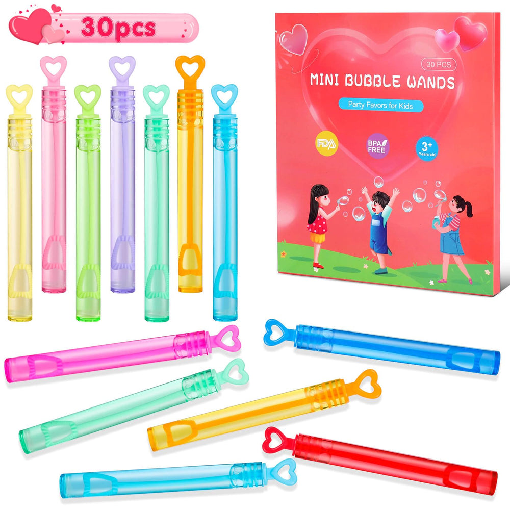 Genuvi valentines heart bubble wands in bright colors, ideal for kid party favors.