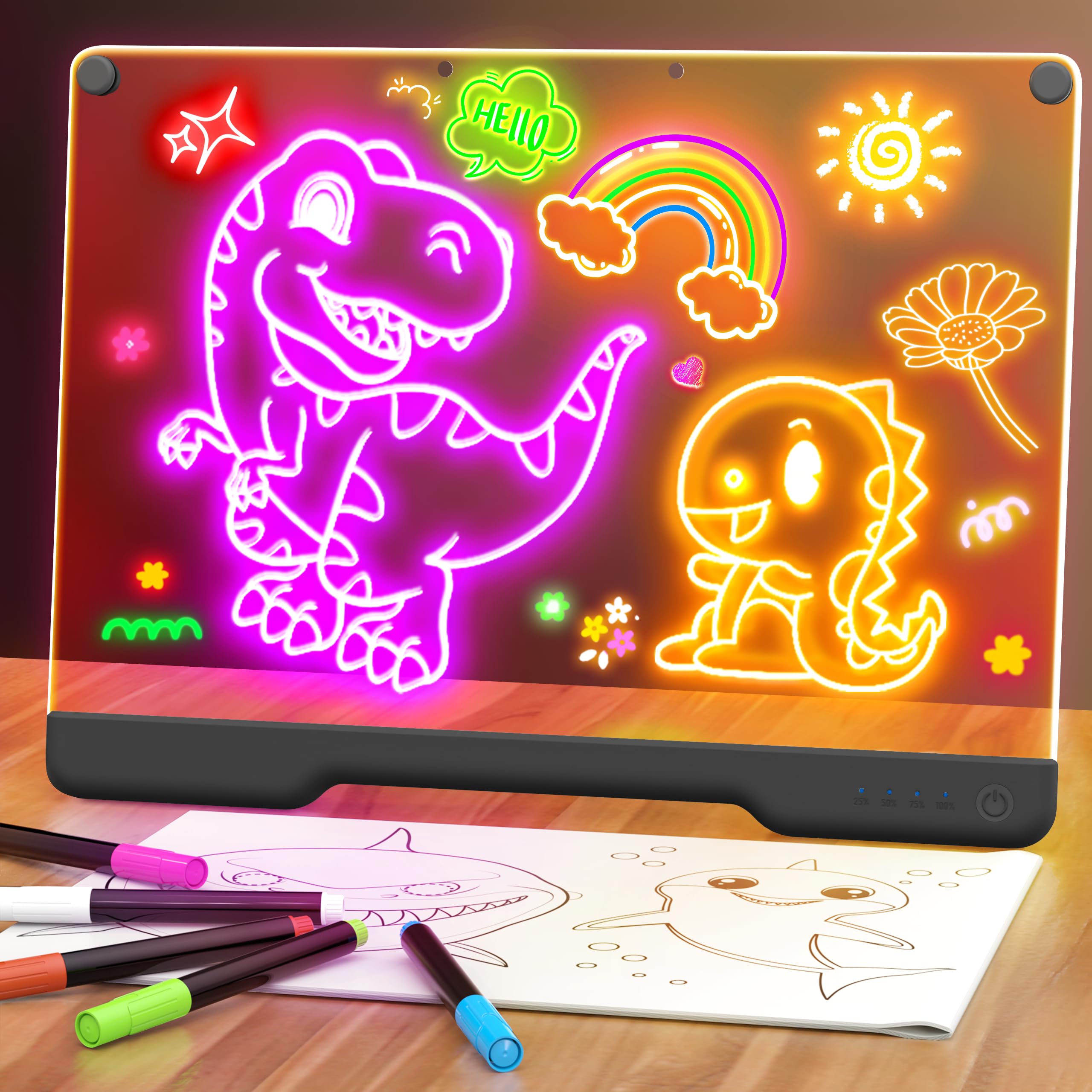 Geokay 16-inch rechargeable doodle glow board glowing neon art in a mess-free setup