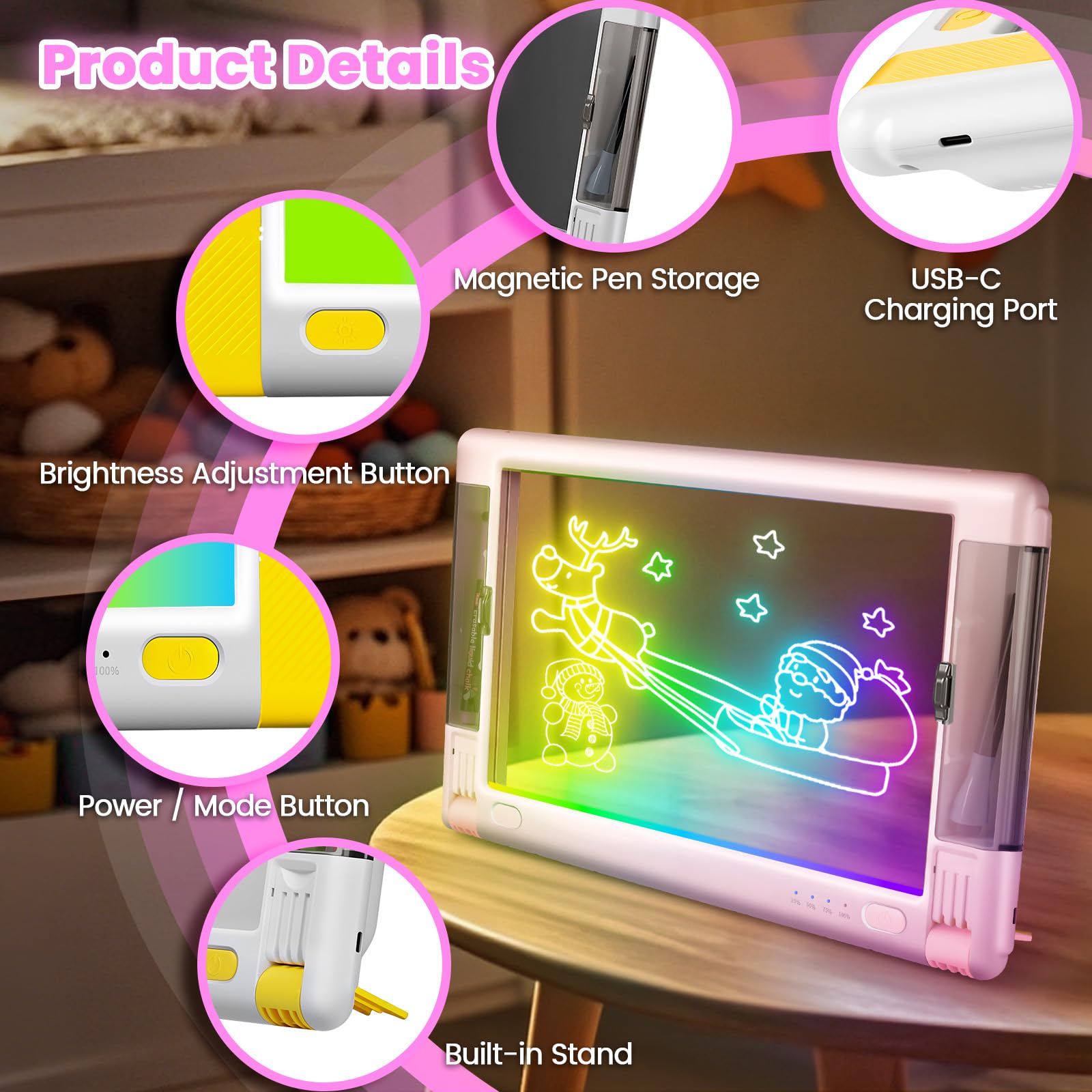 Geokay USB-C charging cable powers the board for on-the-go creativity.