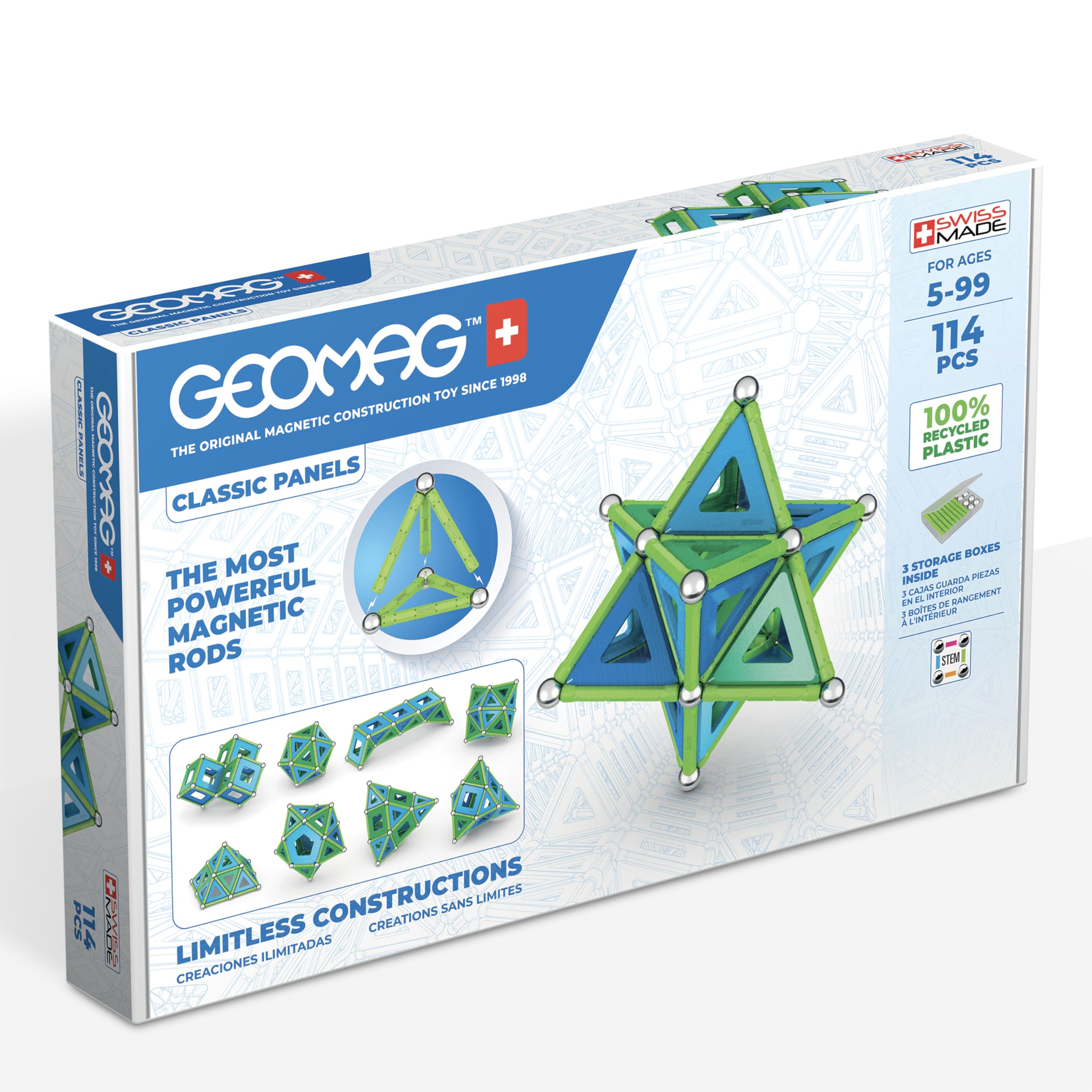 Geomag Classic tiles 114pc for hands-on STEM building and colorful play