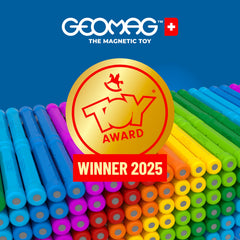 Geomag Confetti square panels provide rigid joints for stable builds.