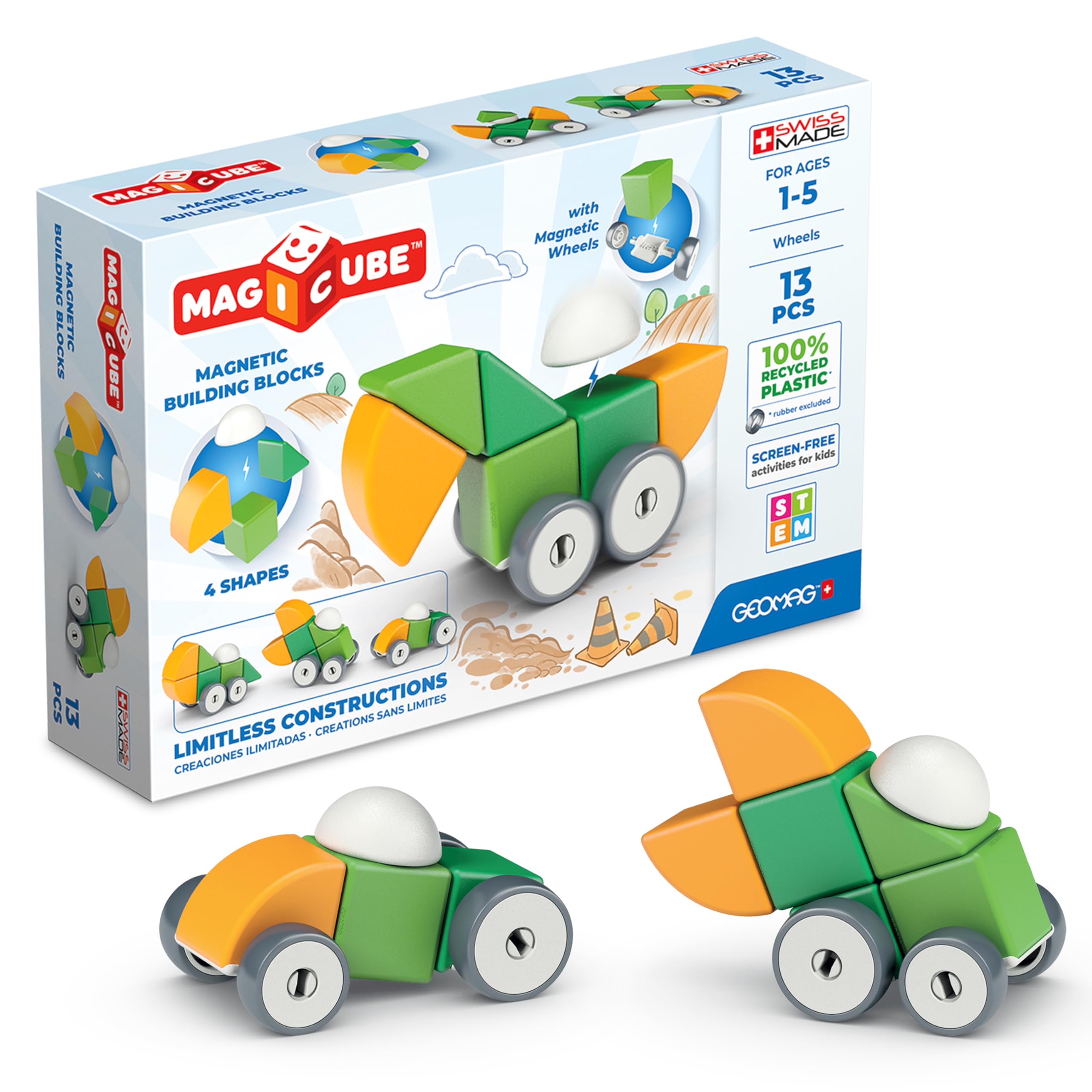 Geomag Magicube 13pcs cubes show vibrant colors for early STEM exploration.