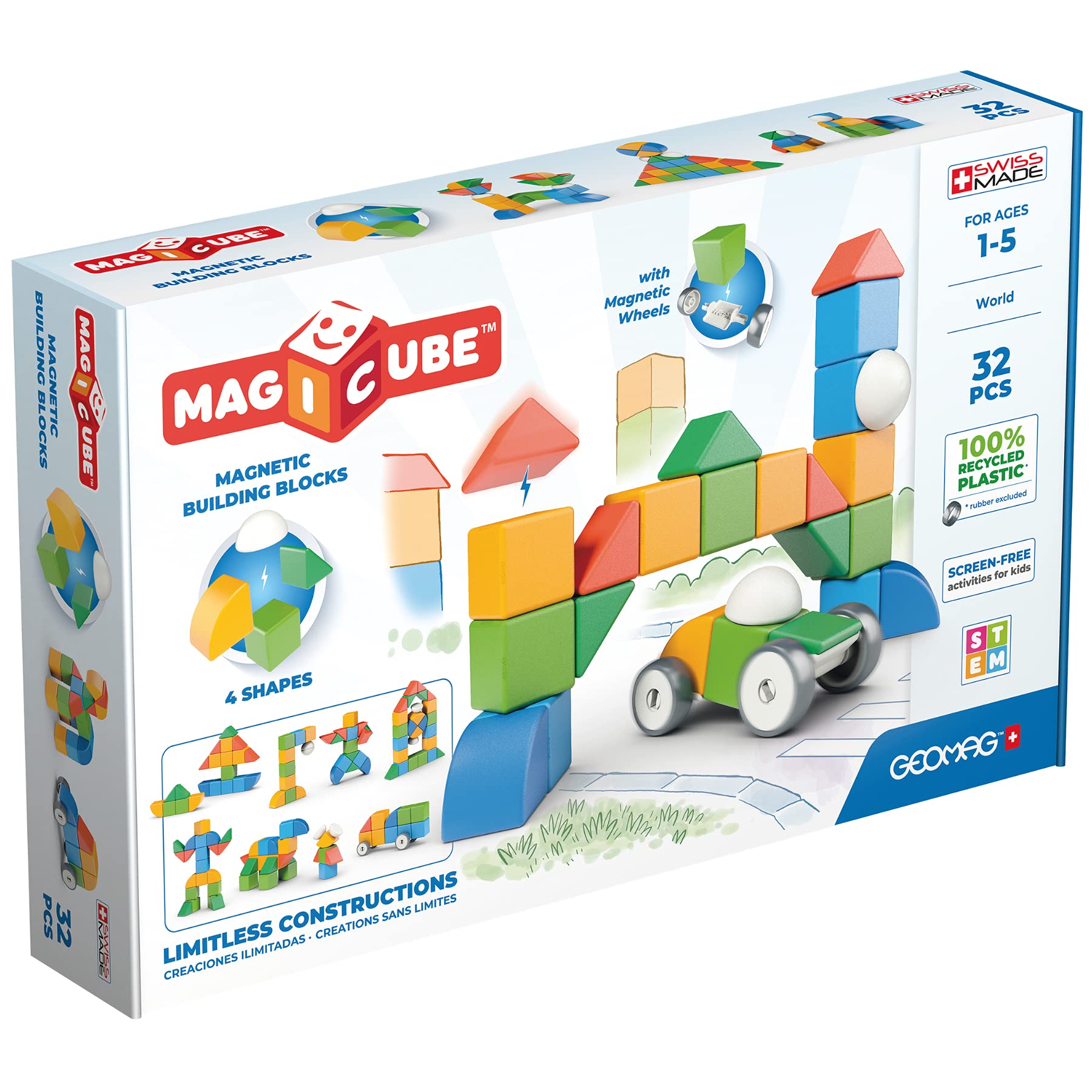 Geomag MagiCube 32-piece classic set with vibrant cubes for endless STEM building fun