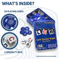 George & Company LCR dice game blue tin with dice for quick rounds