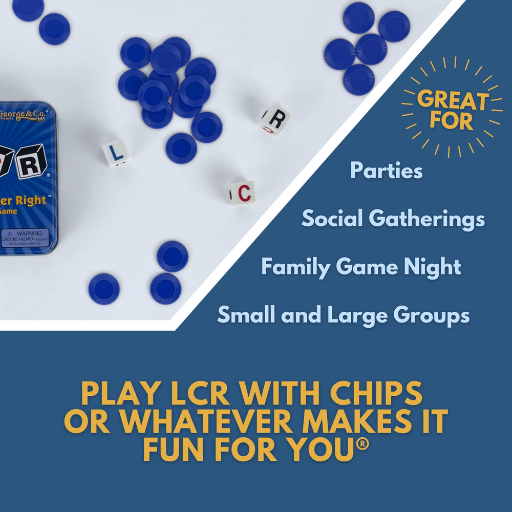 George & Company LCR left center right in blue tin, ideal for family game night
