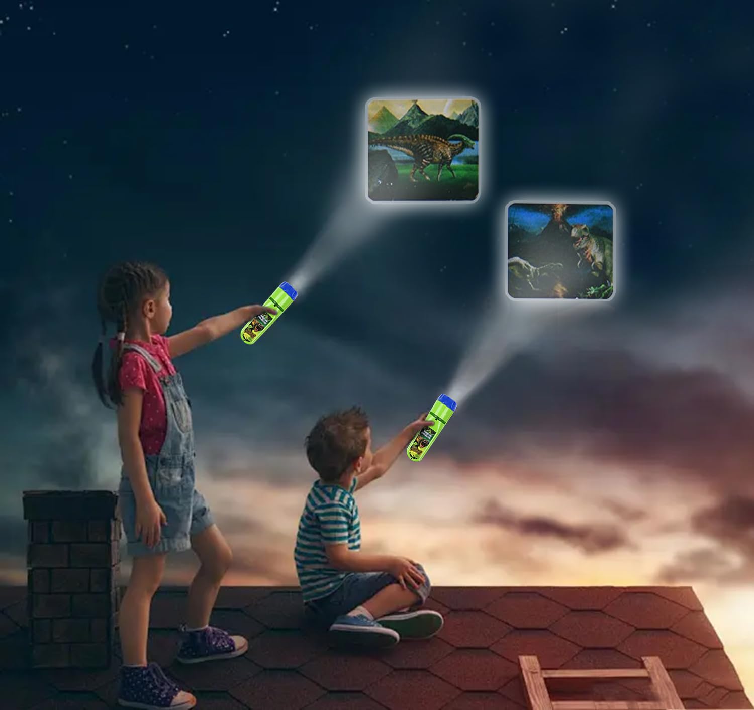 Georgie Porgy dinosaur projector powered by batteries for portability