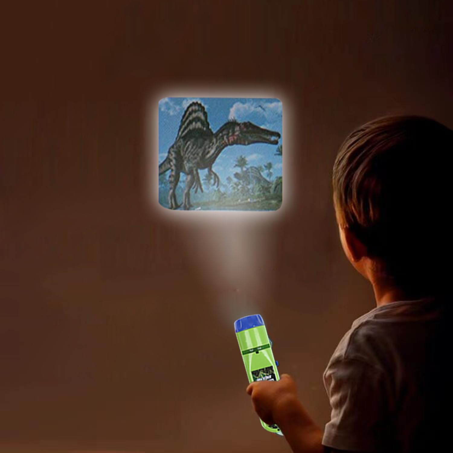 Georgie Porgy dinosaur projector projects onto the ceiling for immersive play