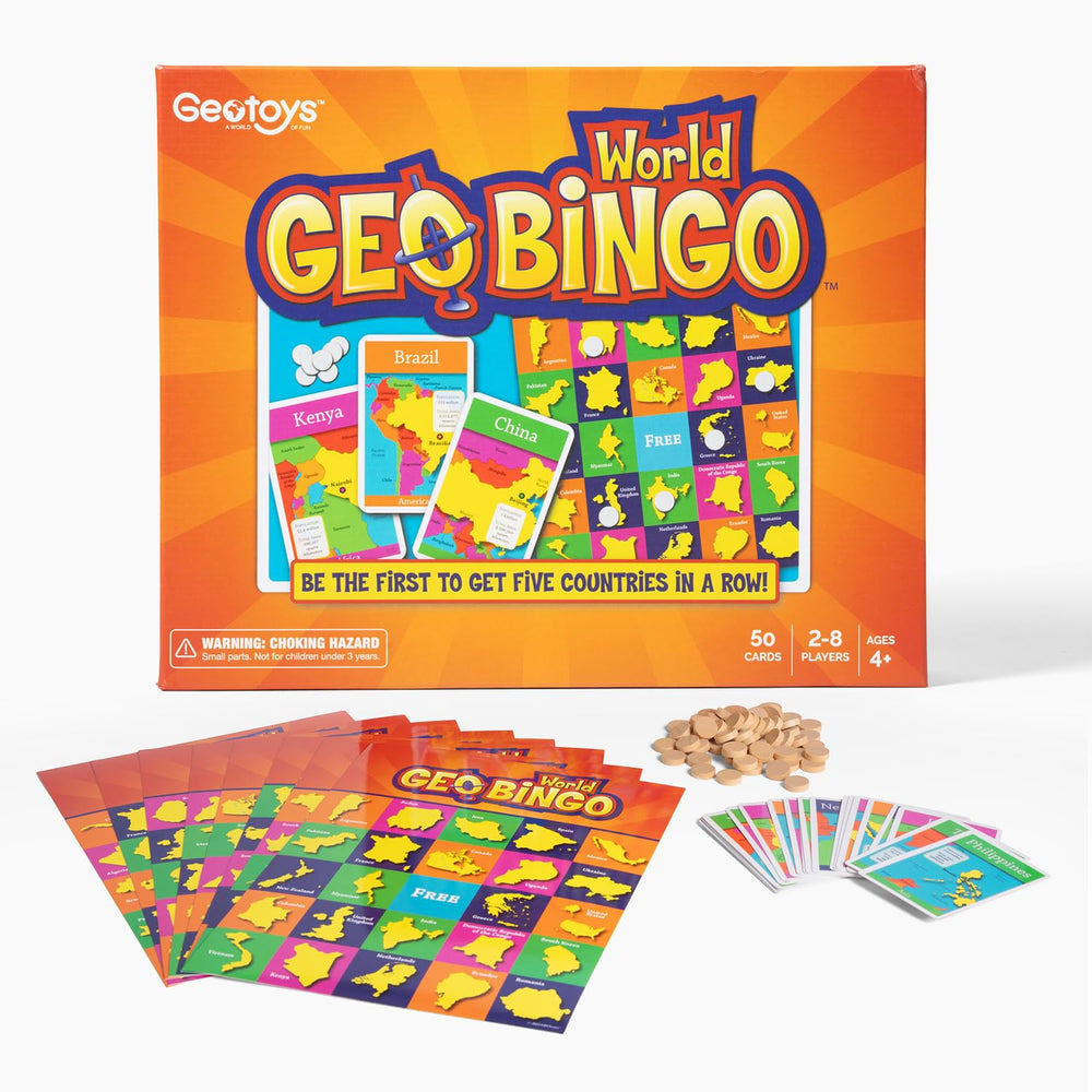 Geotoys GeoBingo boards collection for group geography play and learning.