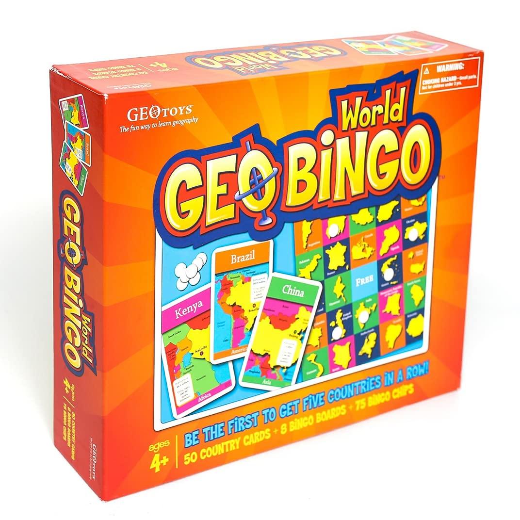 Geotoys GeoBingo family game night setup encourages shared learning.