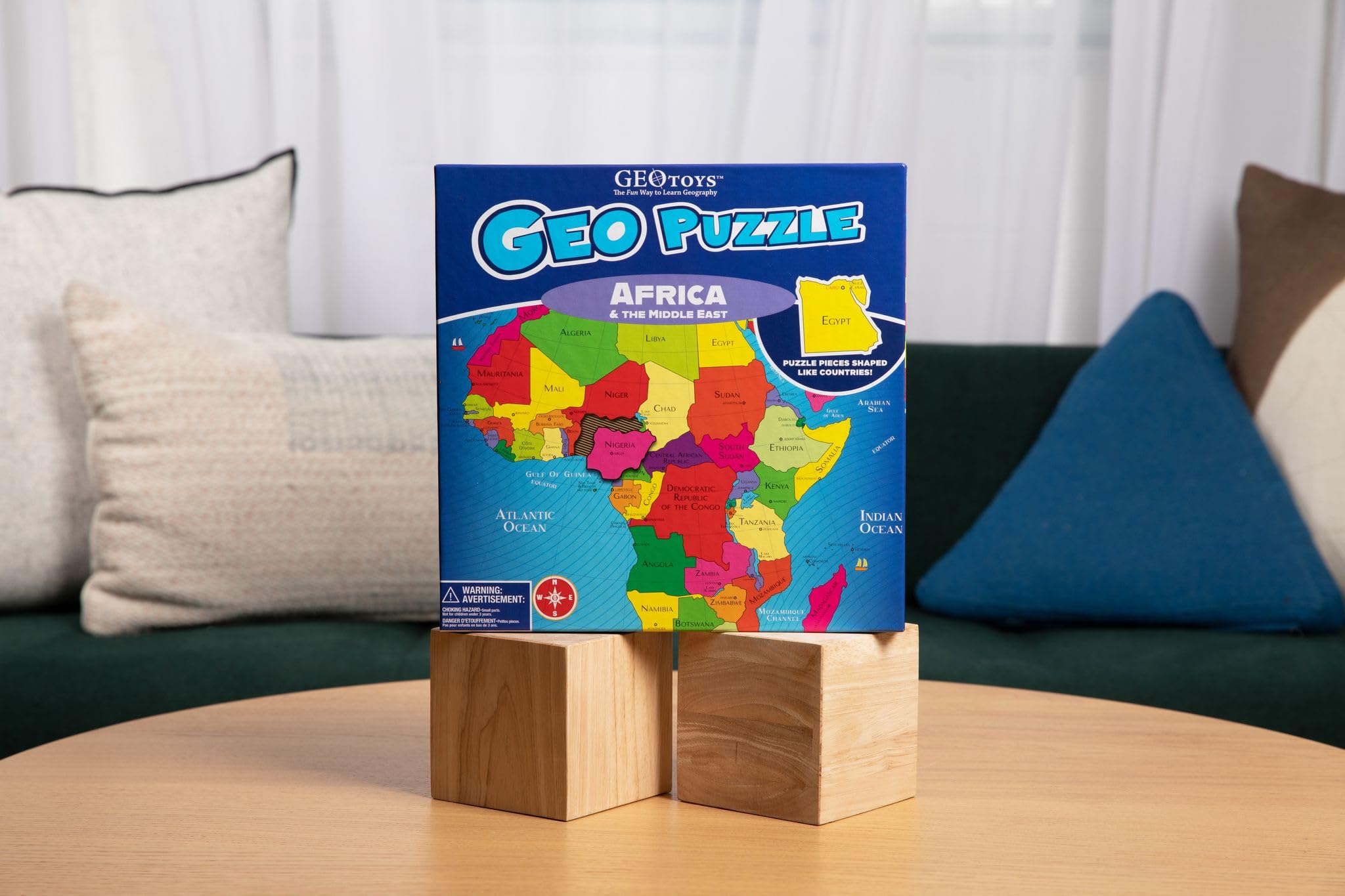 Geotoys GeoPuzzle Africa Middle East learning activity promoting fine motor skills.