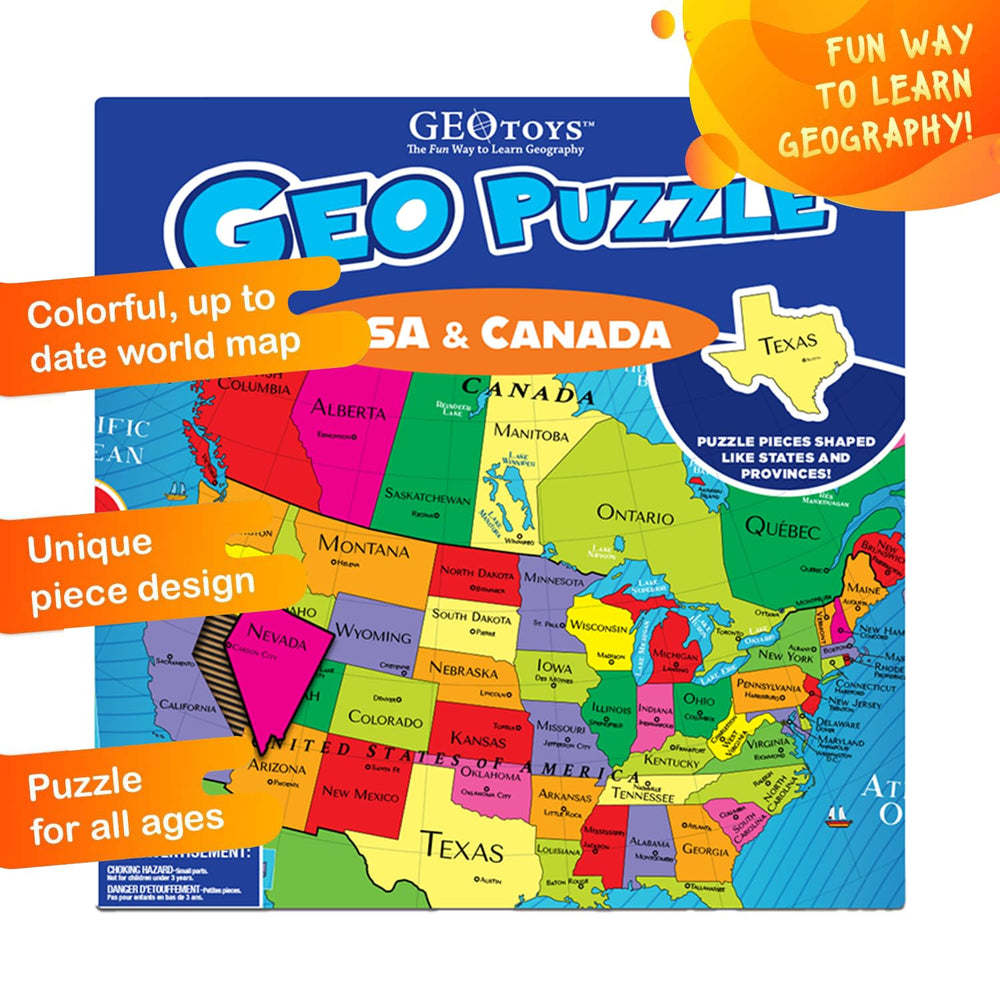 Bright colored GeoPuzzle pieces engage children during map activities