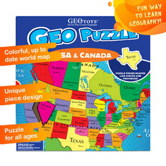 Bright colored GeoPuzzle pieces engage children during map activities