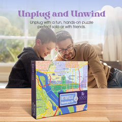 Geotoys Metropuzzle vivid map colors reveal neighborhoods and landmarks.