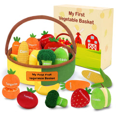 GERBIT fruit-vegetable basket plush for cozy sensory play with babies.