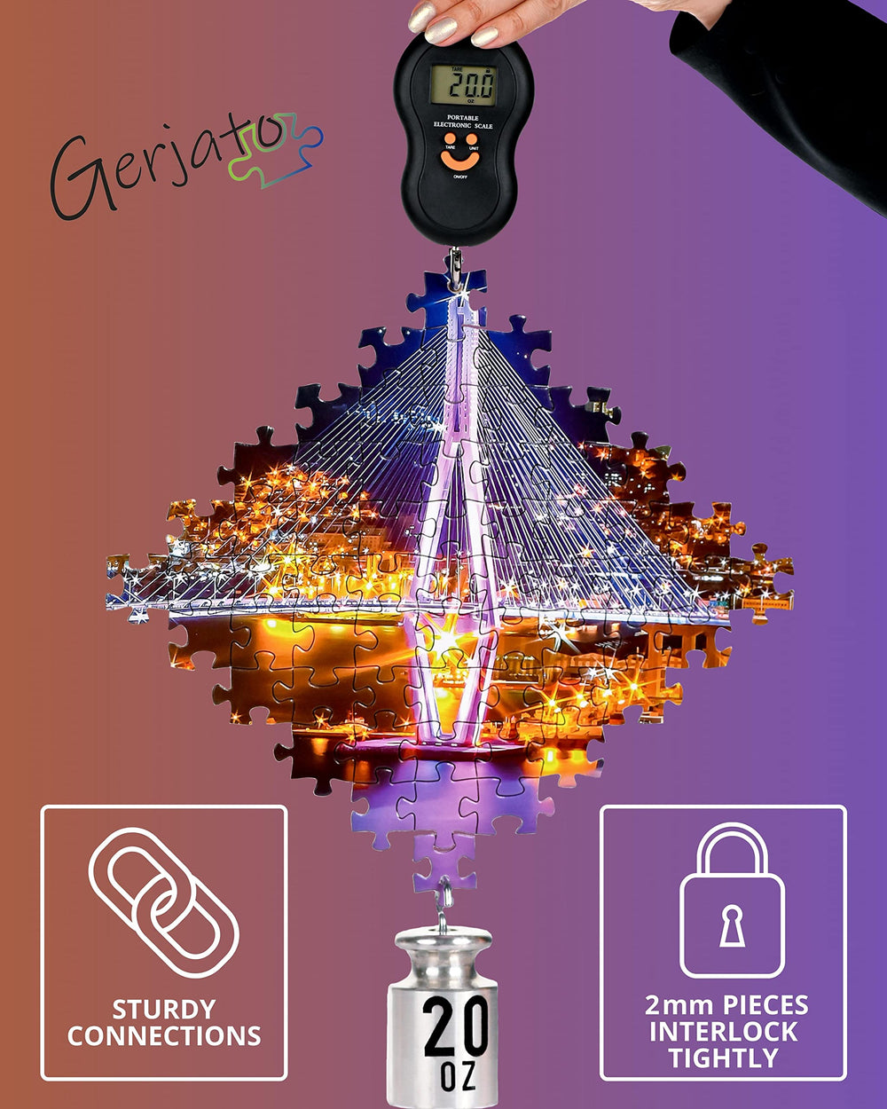 Gerjato 2mm puzzle-pieces with interlocking tabs for stable, satisfying assembly.