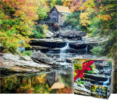 Gerjato autumn grist mill with waterfalls puzzle cover for a relaxing experience.