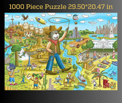 Gerjato cat and dog characters on map artwork, for all ages