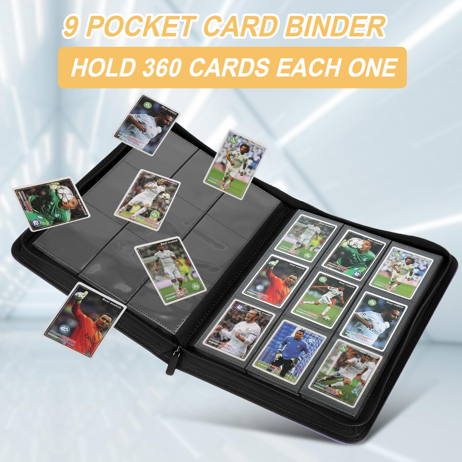 GERMUN binder holds 360 cards with secure capacity for growing collections.