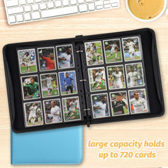 Binder holds up to 720 standard cards for easy storage