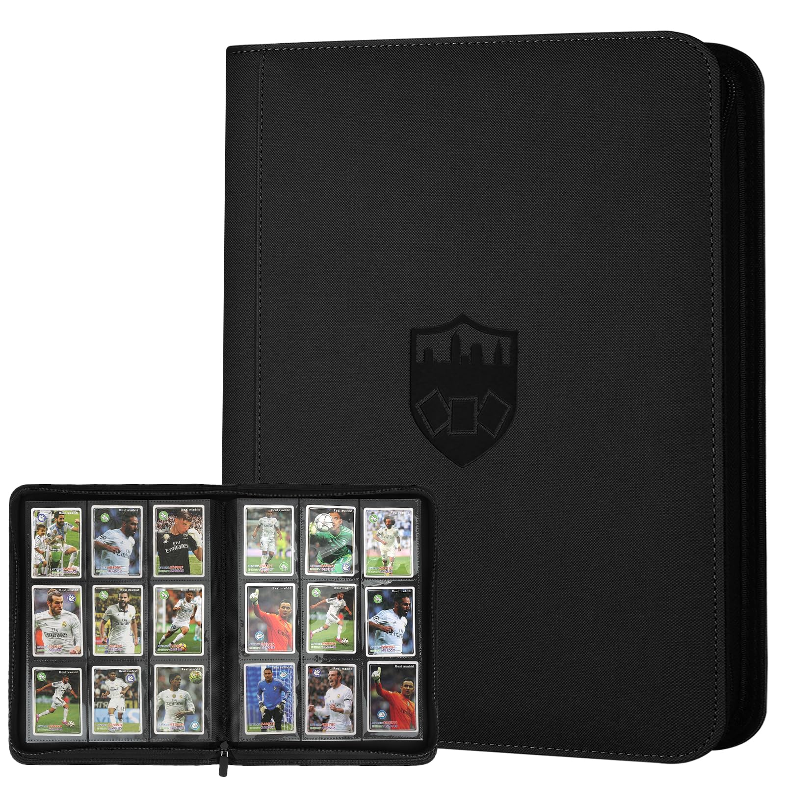 GERMUN trading card binder with 9-pocket pages in black for portable organization.