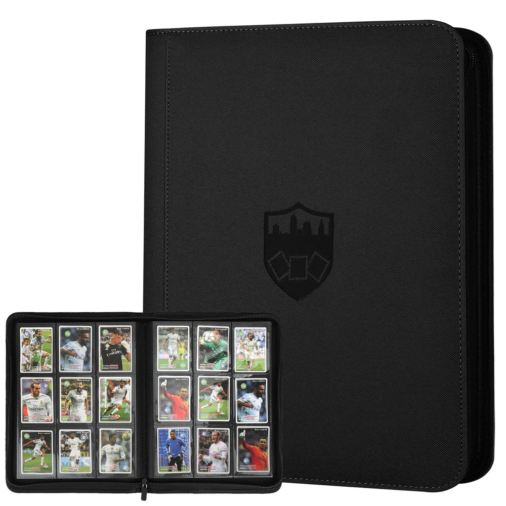 GERMUN trading card binder with 9-pocket pages in black for portable organization.