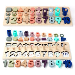 GeroCrew peg-board wood toy for toddlers improving shape sorting and fine motor skills.