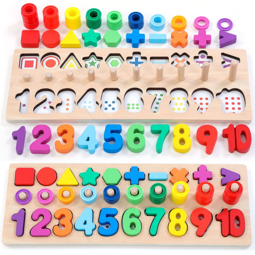 GeroCrew wooden Montessori number puzzles for toddlers improve early number recognition through guided matching.