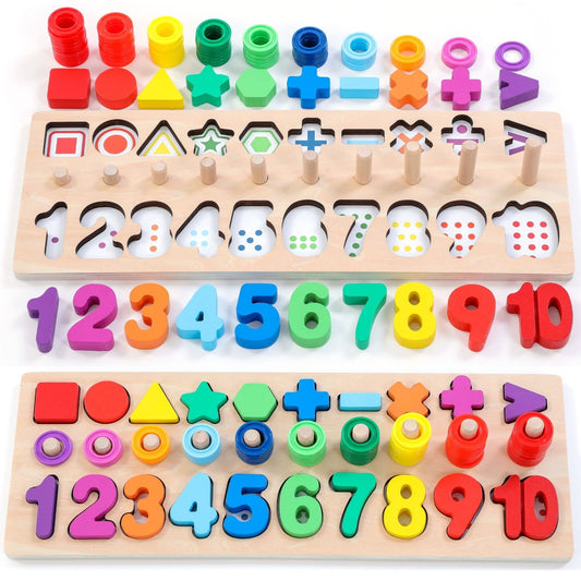 GeroCrew wooden Montessori number puzzles for toddlers improve early number recognition through guided matching.