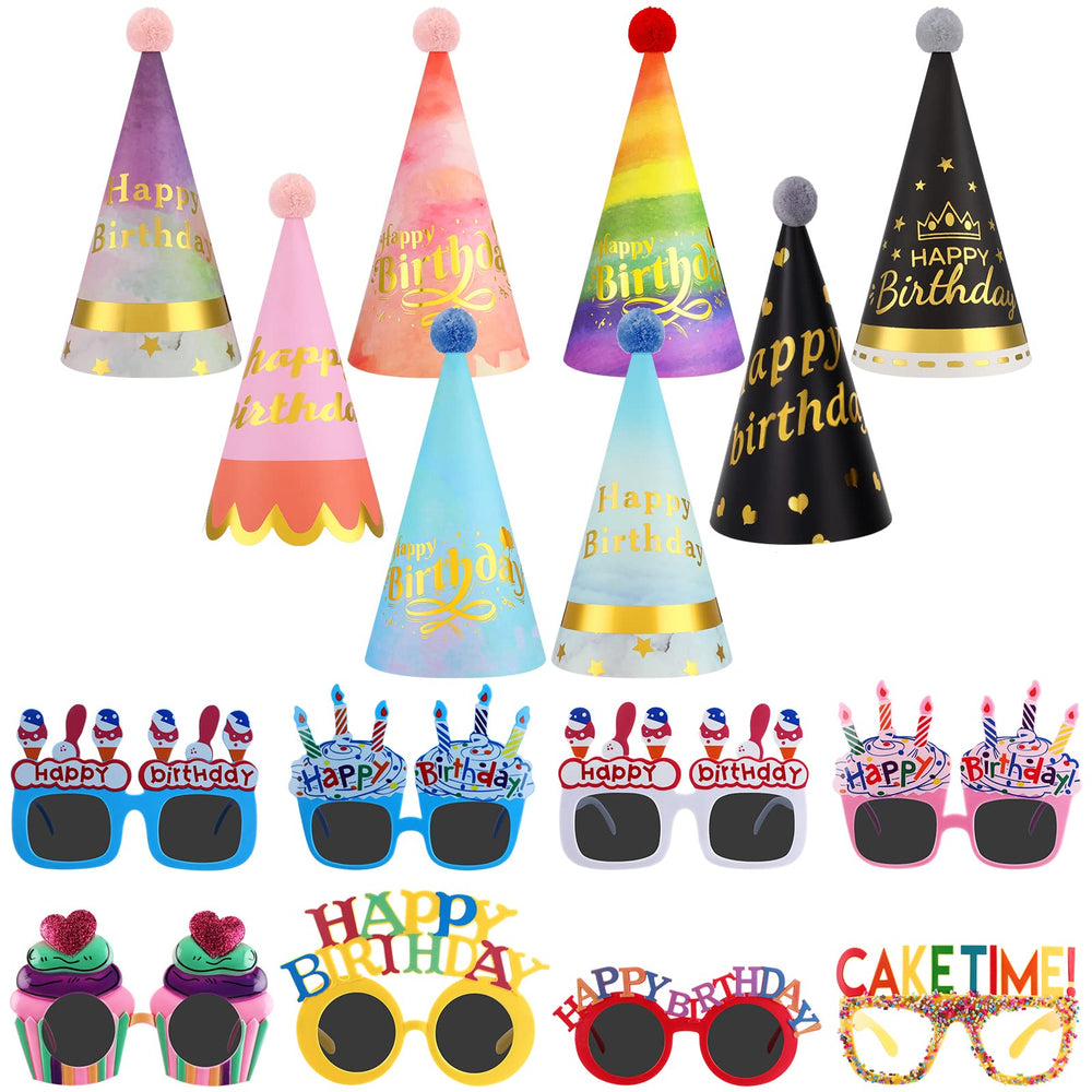 Gersoniel birthday hats cone with pom poms for colorful family celebrations.