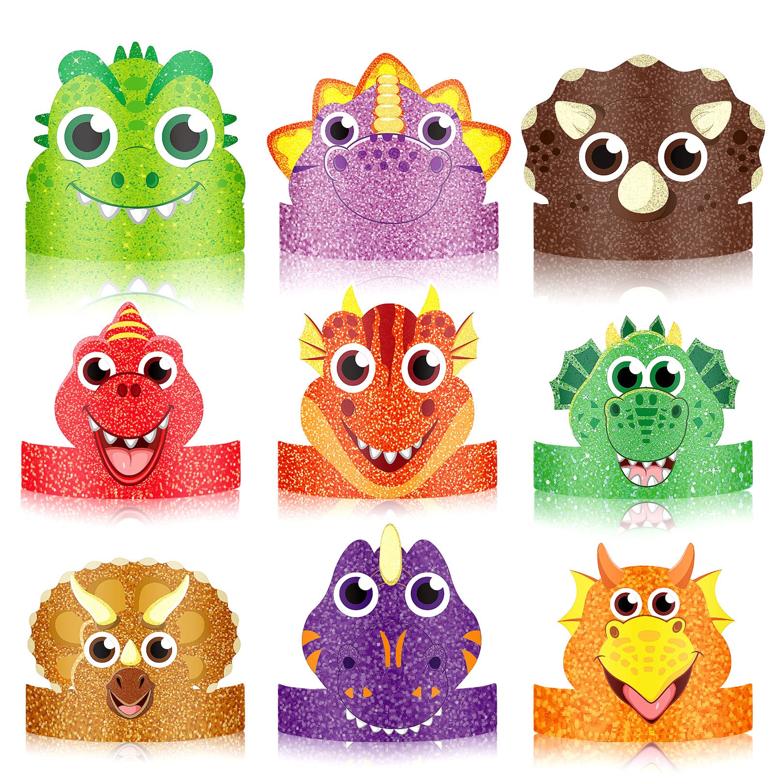 Gersoniel dinosaur hats set for kids, vibrant crowns for themed celebrations.