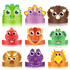 Gersoniel dinosaur hats set for kids, vibrant crowns for themed celebrations.