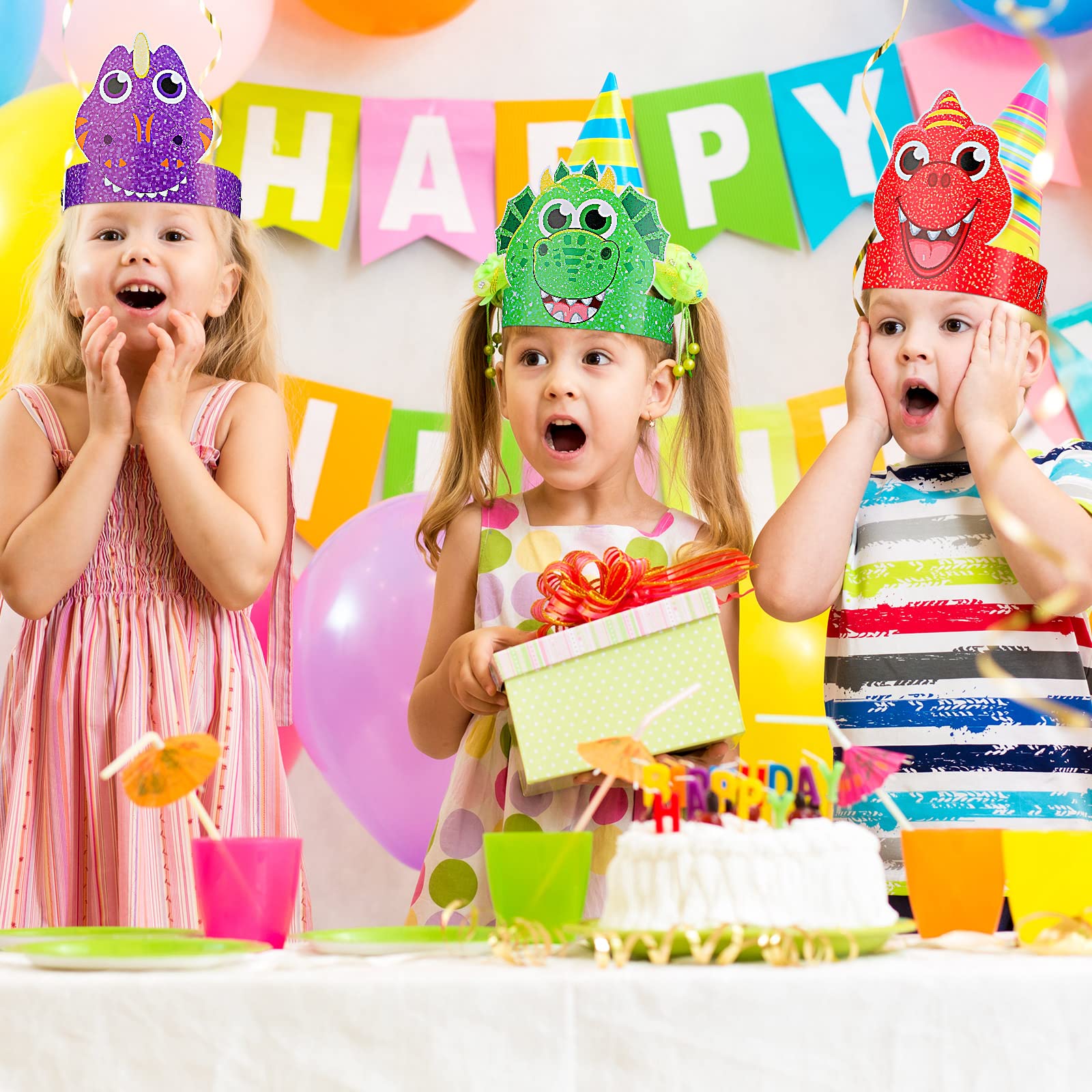 Gersoniel dinosaur paper crowns in multiple colors for playful looks.