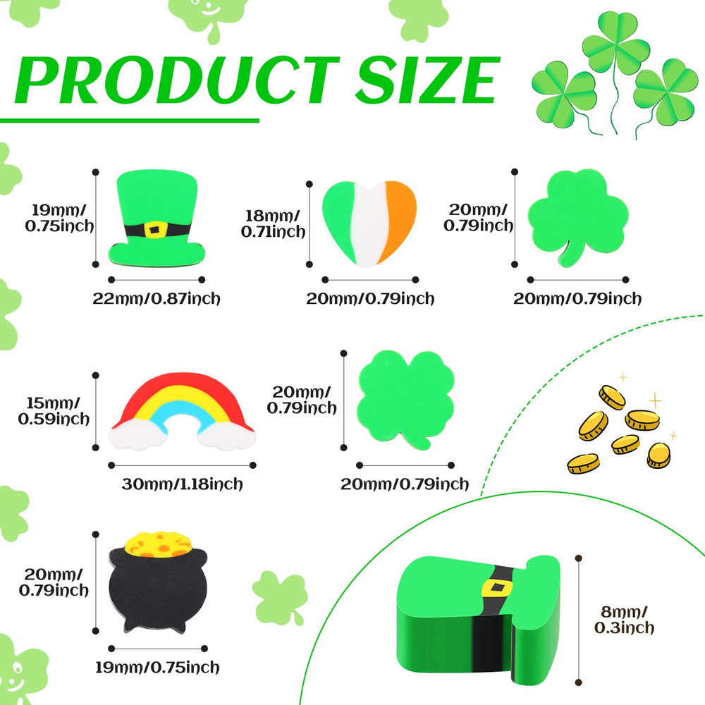 Gersoniel St Patrick's mini erasers with heart and rainbow; fun learning tools.