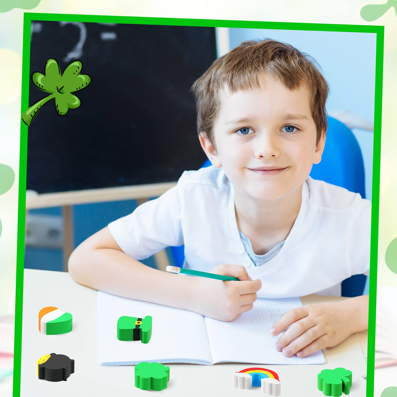 Gersoniel St Patrick's mini erasers pot-pattern; festive rewards and decorations.