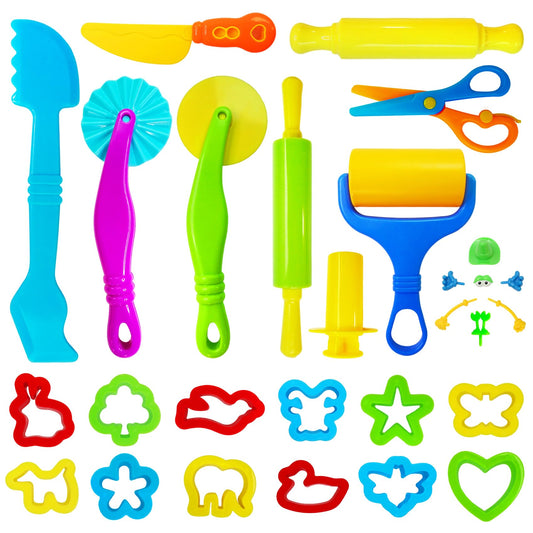 Gerute 28Pcs dough tools with animal cutters for imaginative play and crafts