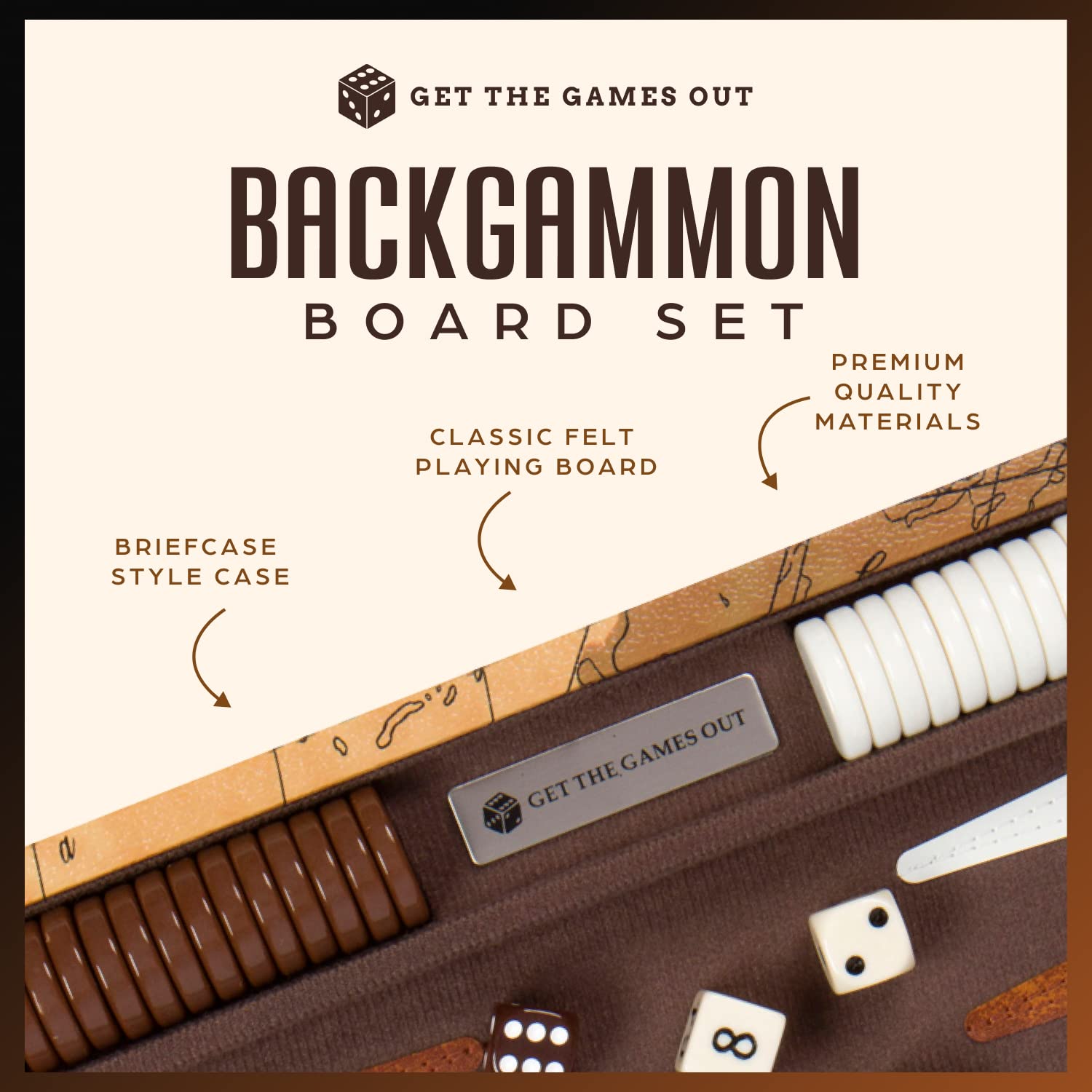Get The Games Out backgammon set board open shows premium felt surface for smooth play